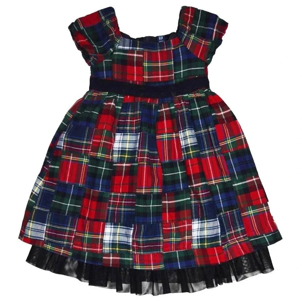 EUC Baby Gap Toddler Girls Size 4T 4 Short Sleeve Red Madras Plaid Holiday Dress